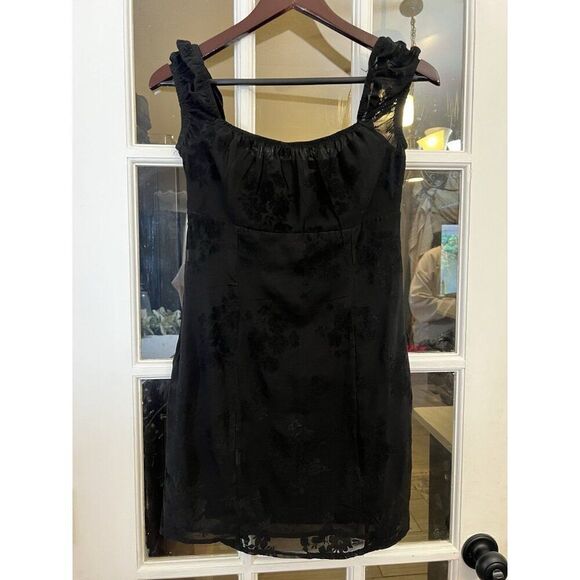 Y2K 90s Babydoll Mini Dress Size 4 Black Milkmaid Lace Whimsygoth Grunge.    X - Picture 4 of 5